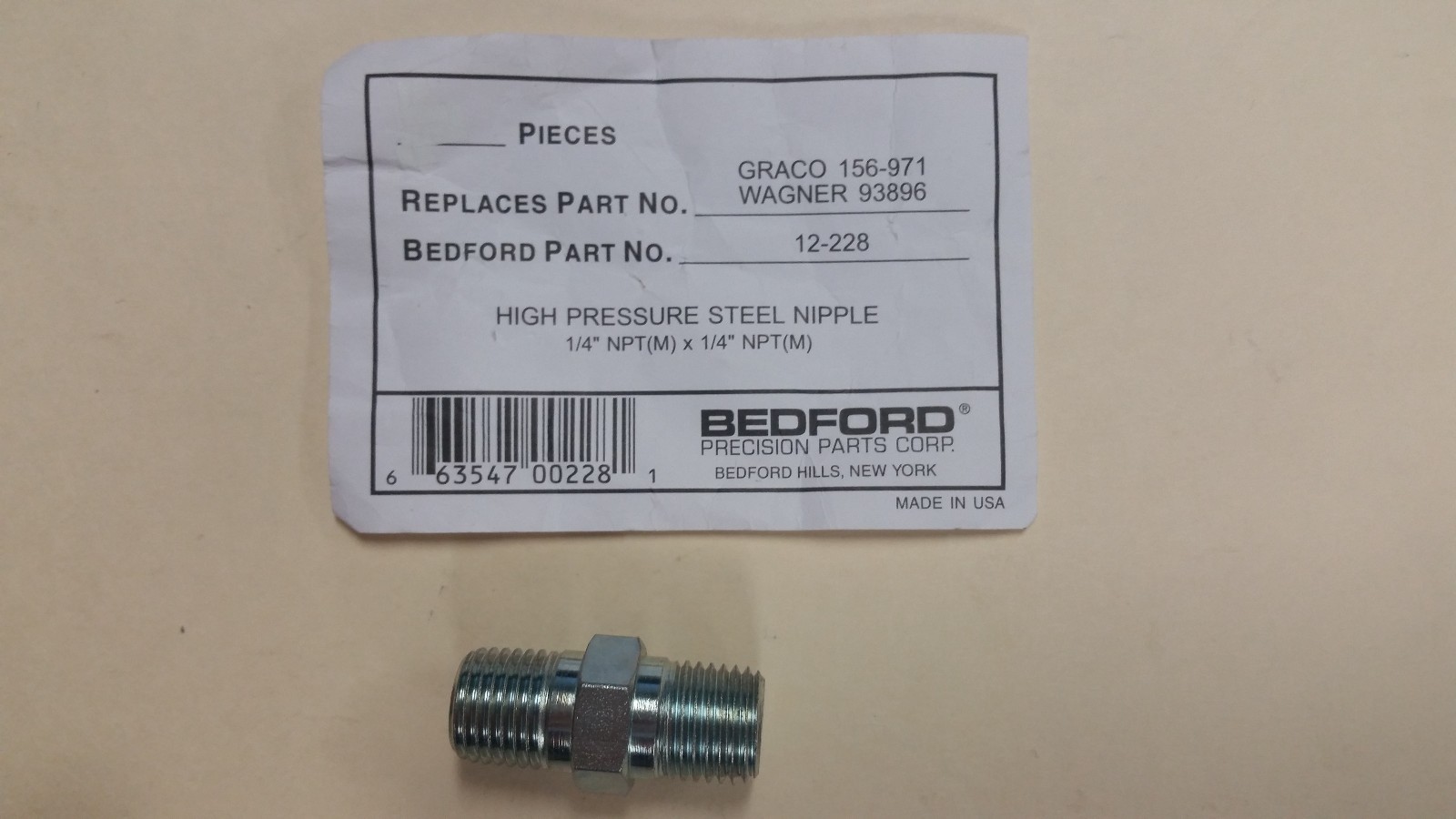 BEDFORD, HIGH PRESSURE STEEL NIPPLE REPLACES 156-971 / 93896, CAT#12-228
