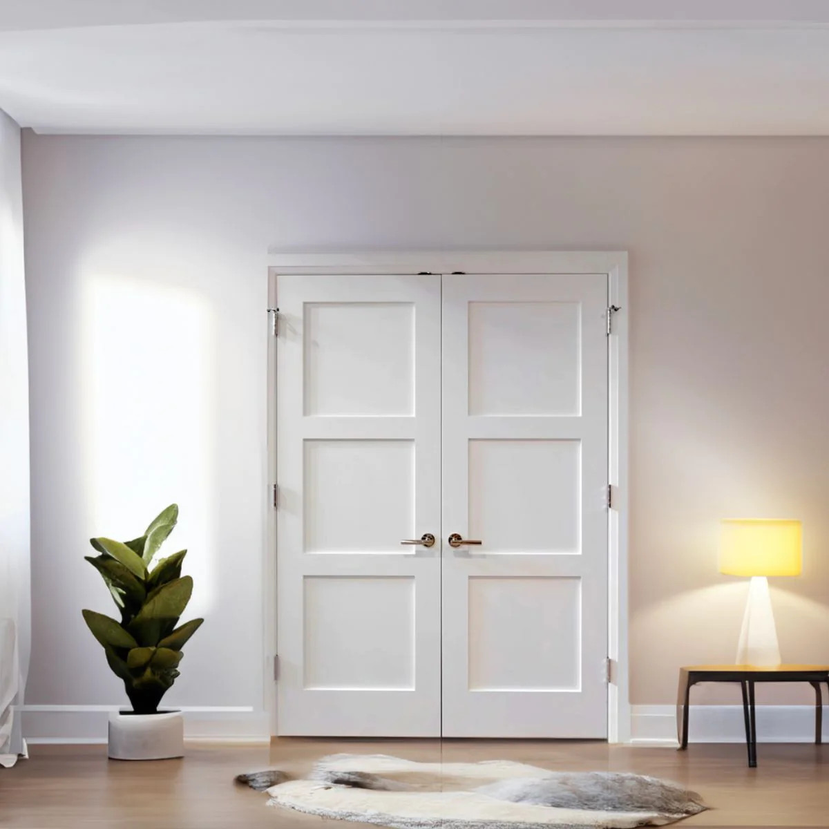 Prehung 3 Flat Panel Equal Primed Mission Stile/Rail Solid Core Doors 8ft Height