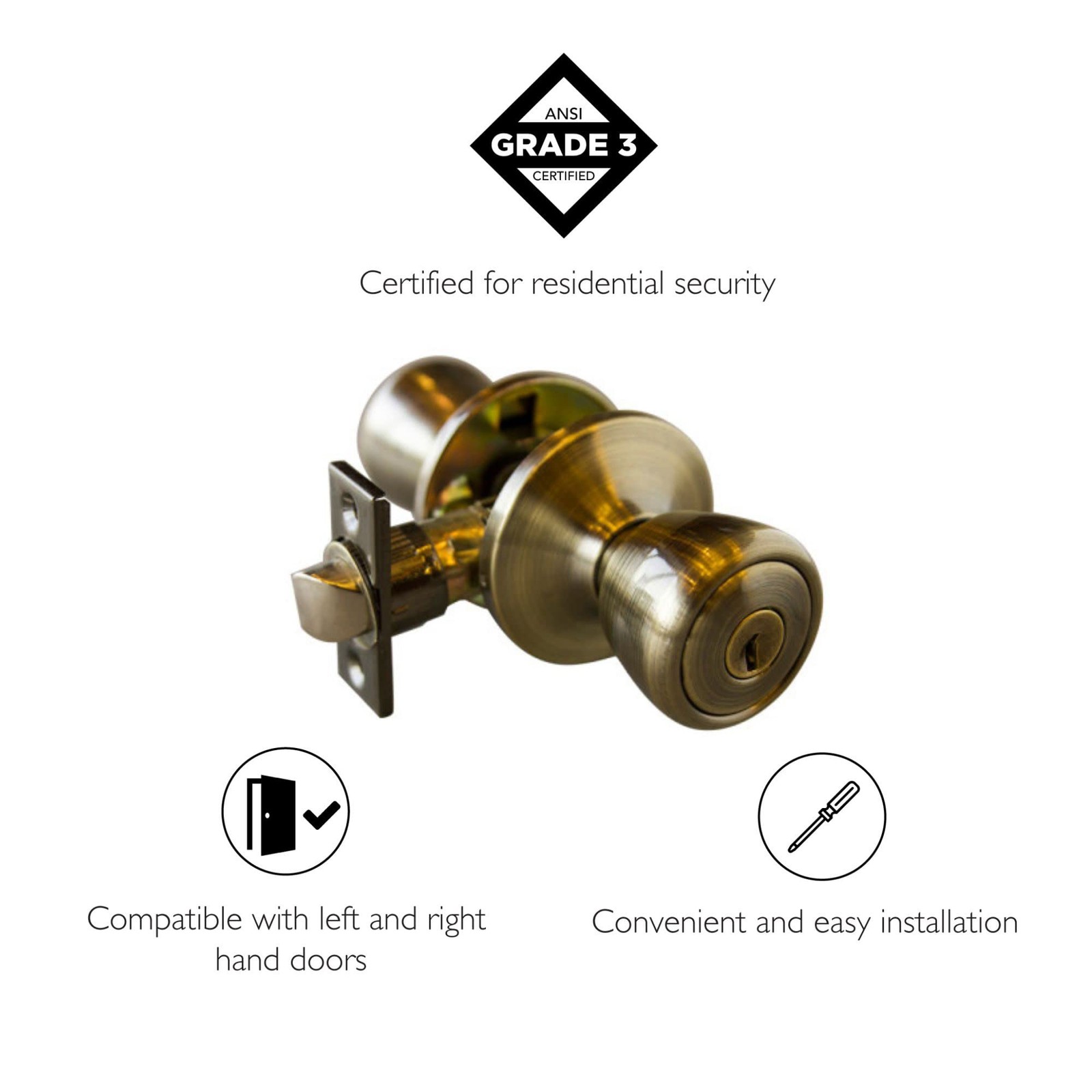 Bowery Hill Contemporary Terrace Entry Doorknob in Antique Brass