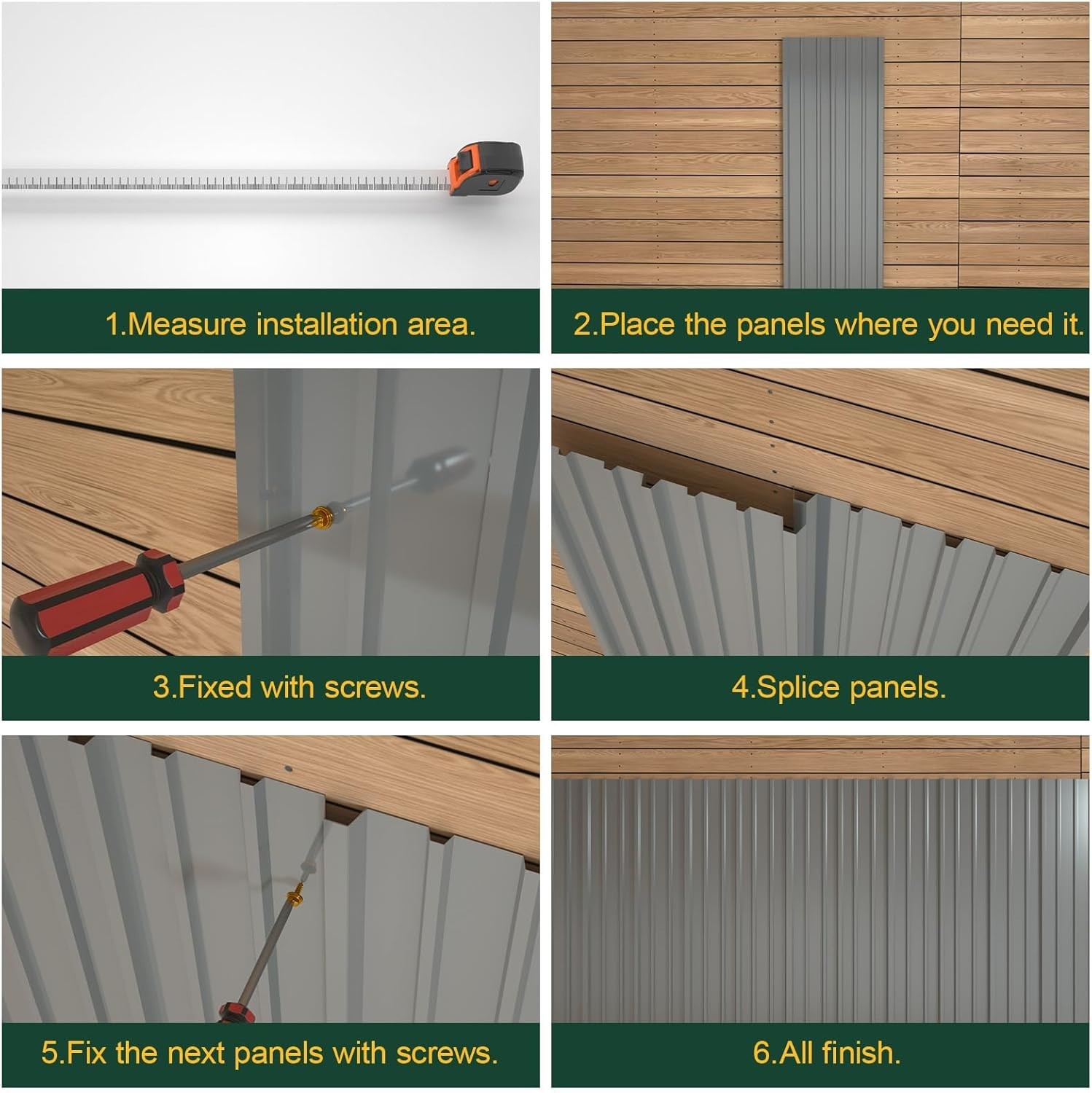 Easy Install 10pc 5.1ft Metal Roofing Panels Galvanized Steel Shed Pergola DIY