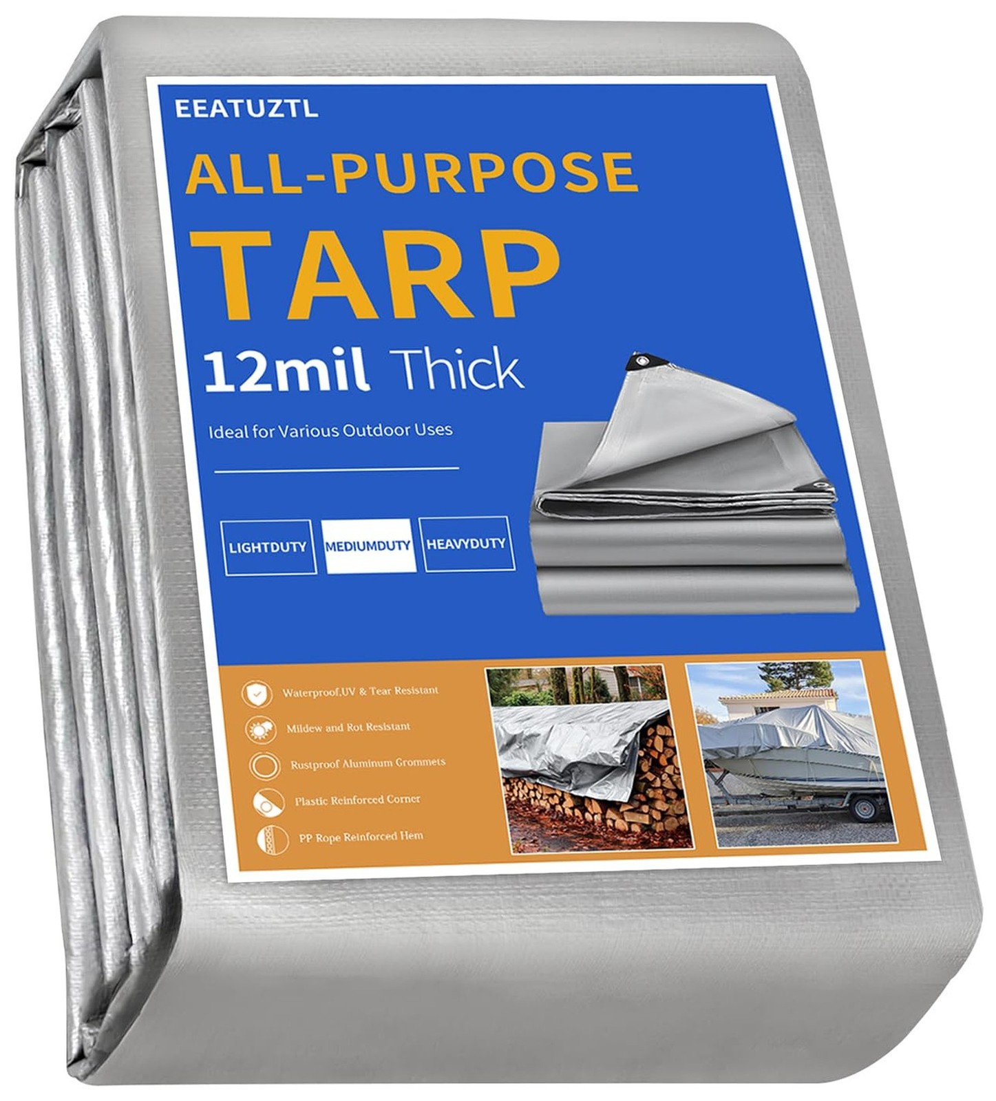 Sliver Tarps Heavy Duty Waterproof, 12 Mil Large Tarps with Grommets and Rein…