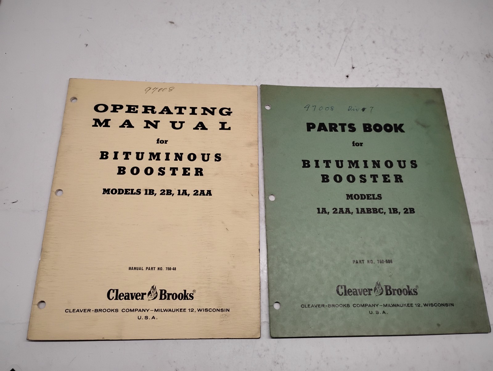 CLEAVER-BROOKS Bituminous Booster Operating Manual & Part Book 1B/2B/1A/2AA/1BBC